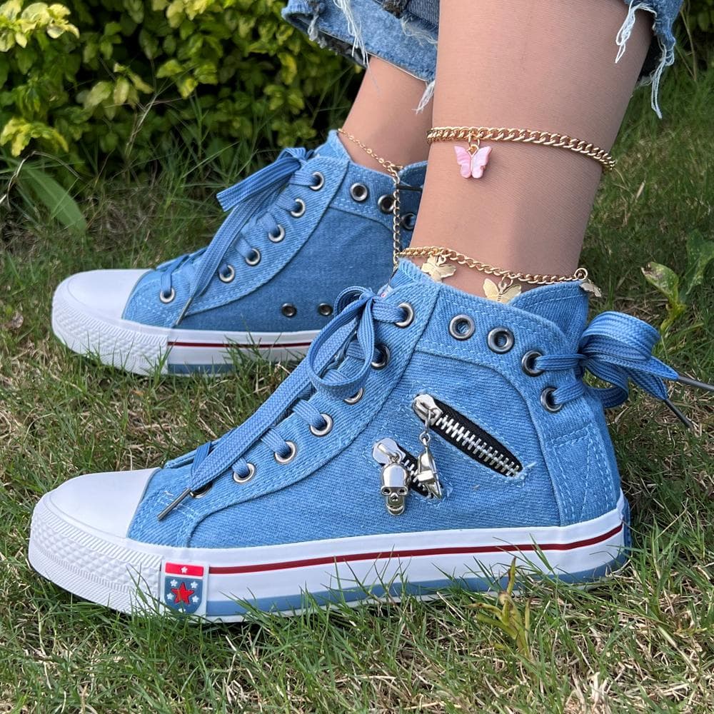 Women's Fashion Casual Canvas Sneakers, Low Price High Quality Student Denim Canvas Shoes 42 light blue