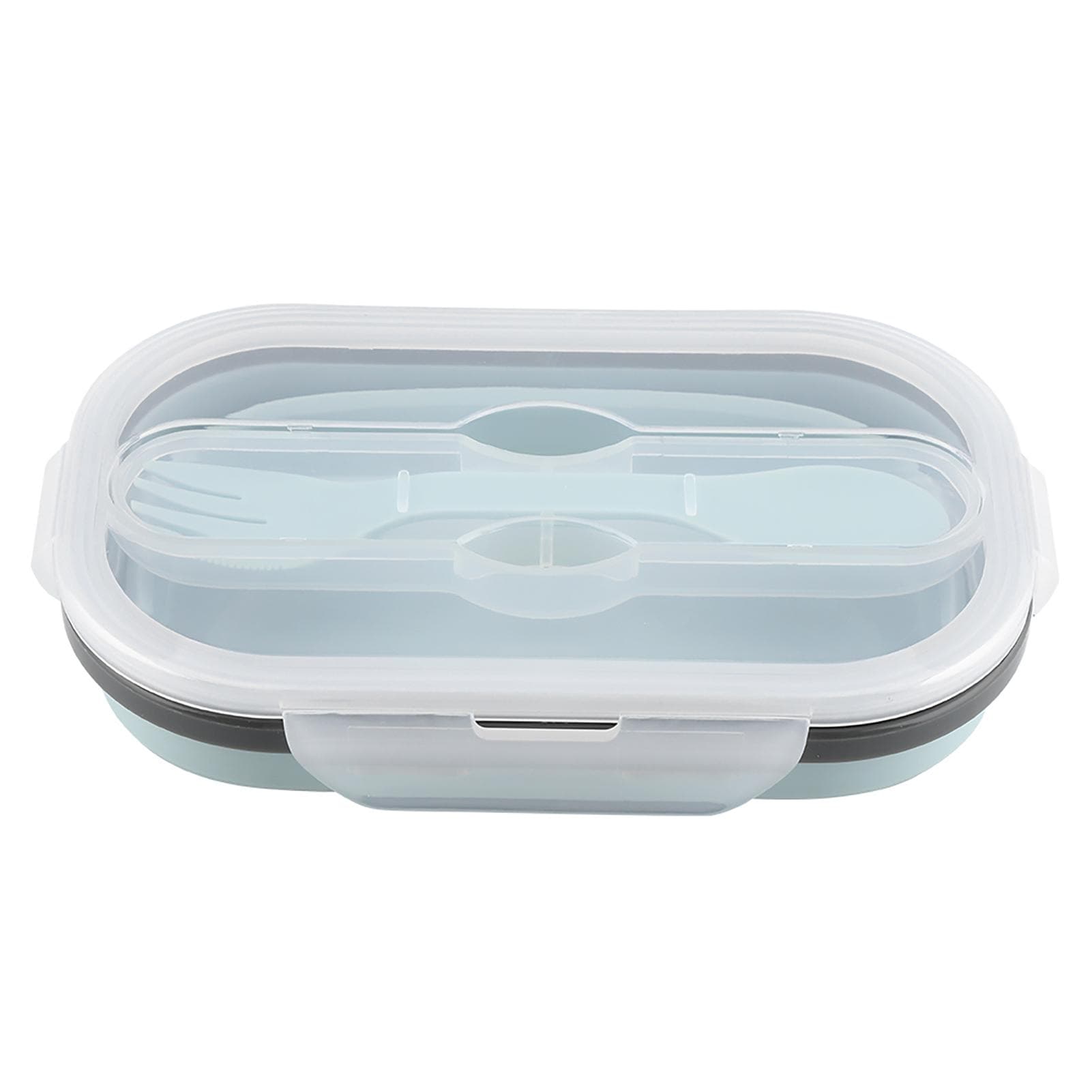 Food Grade Silicone Foldable Lunch Box Portable Rectangle Food Storage Container (Blue)