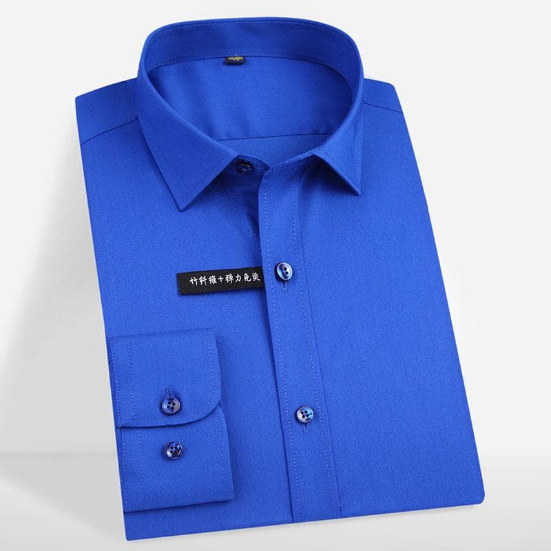 Men's Classic Business Silky Bamboo-fiber Long Sleeve Easy Care Pocketless Shirt 41 royal blue