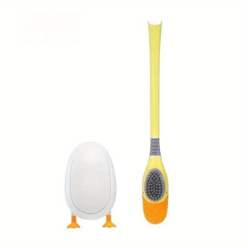 Duck Shape Toilet Bowl Brush with Holder, Silicone and Hard Bristles Toilet Cleaning Brushes, Bathroom Cleaning Bowl Brush Kit yellow