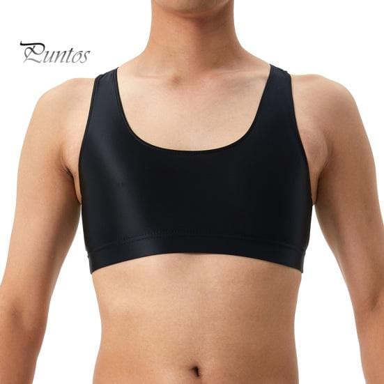 Men Sexy Glossy Silky Vest O-neck Sleeveless Racerback Tank Tops Solid Color Skinny Smooth Surface Tops L black