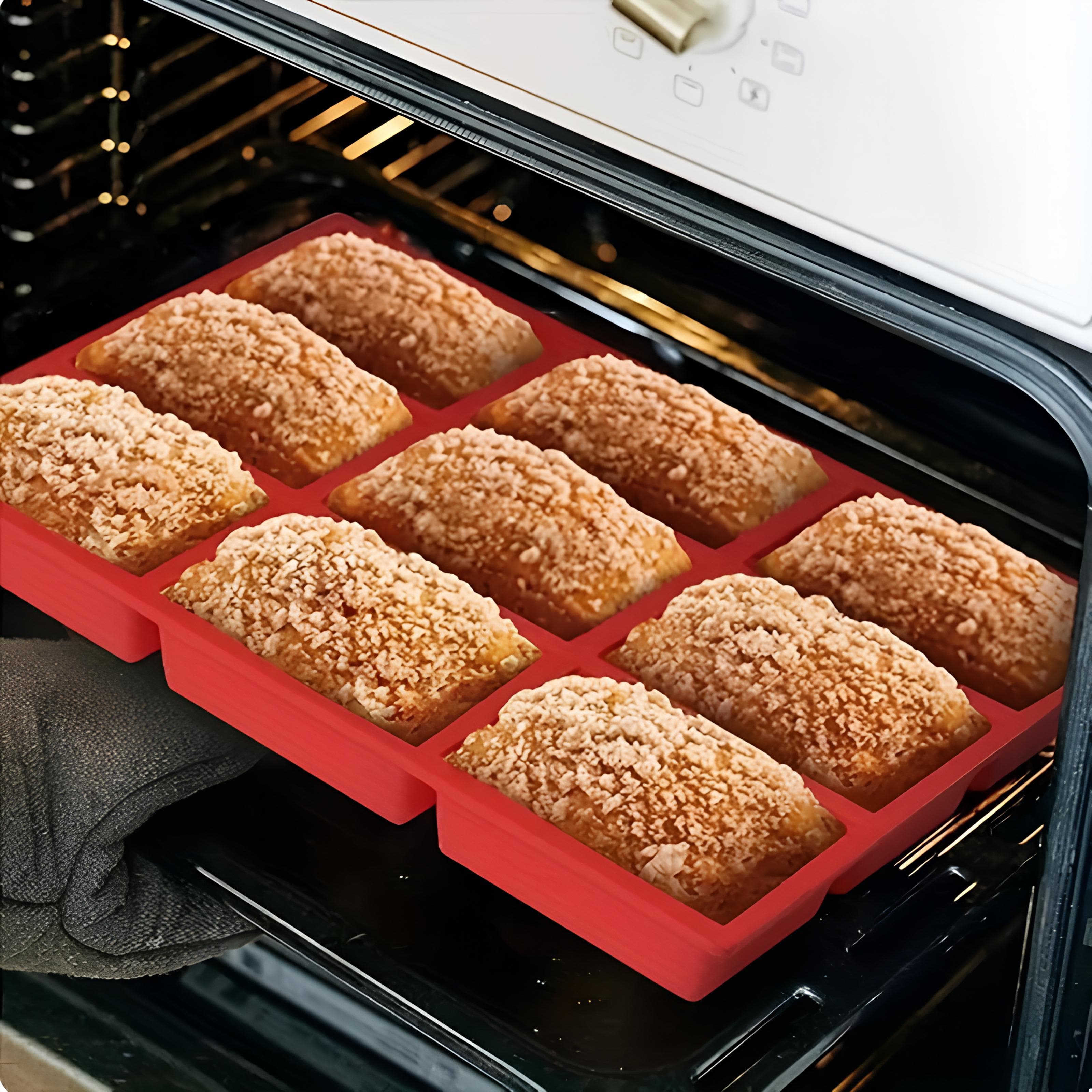 1pc, Mini Loaf Pan,9 Cavity Silicone Baking Mold For Mini Loaf Cake And Bread, Meatloaf, Cornbread, Brownie, Muffin, Rectangle Soap red