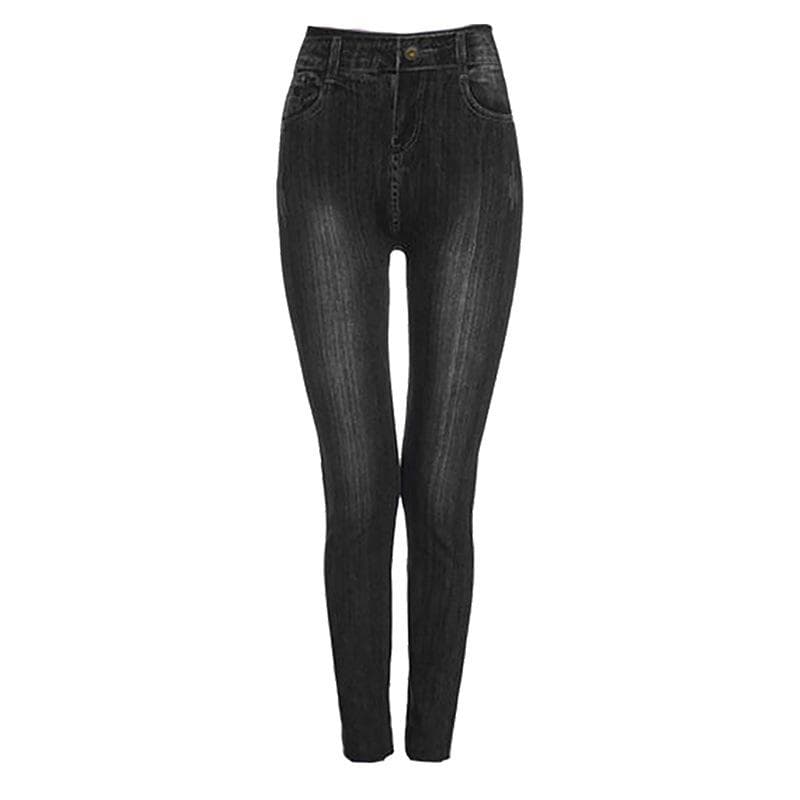 Women Plus Size Pencil Pants Imitation Jeans Denim Pants High Waist Leggings Casual XL black