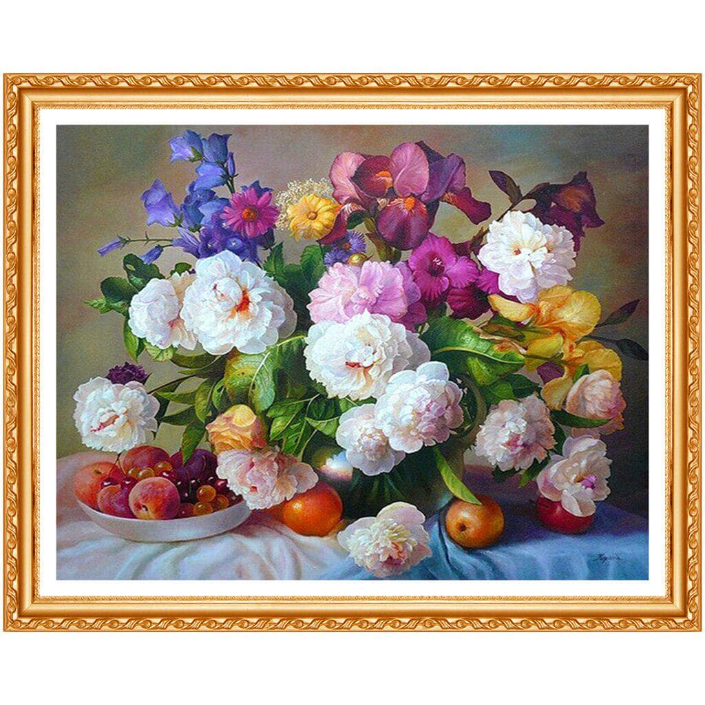 5D Diamond Embroidery Colorful Peony Diamond Painting Cross Stitch Full Round Rhinestone Home Decor 20X30CM