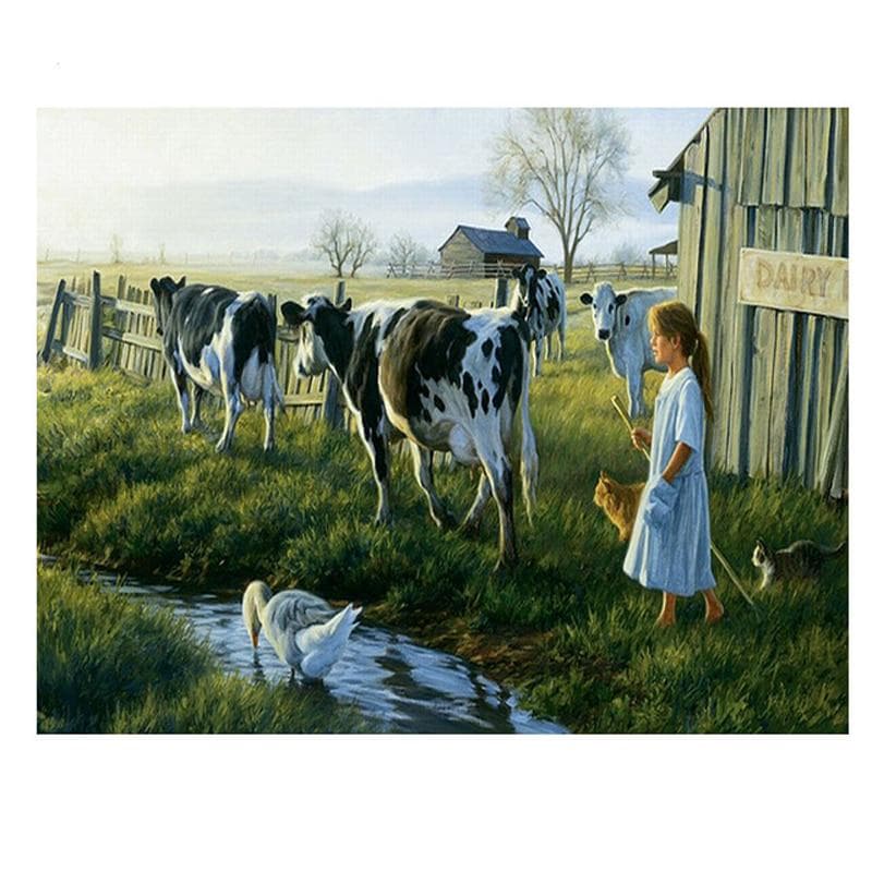 Diamond Painting Cow Diamond Embroidery Full Display Round Drill Puzzles 5d Farmhouse Home Decor 20X30CM
