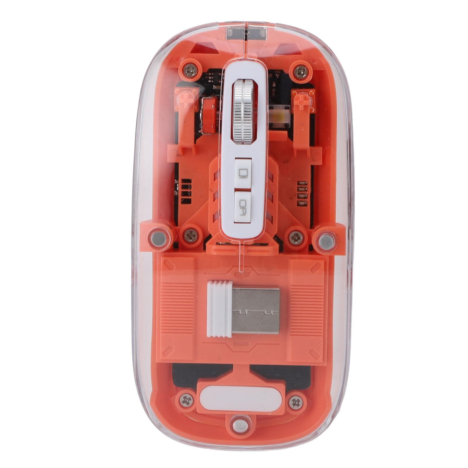 Transparent Computer Mouse 2.4G BT1 BT2 Tri Mode USB Rechargeable Wireless Bluetooth Mouse with USB orange