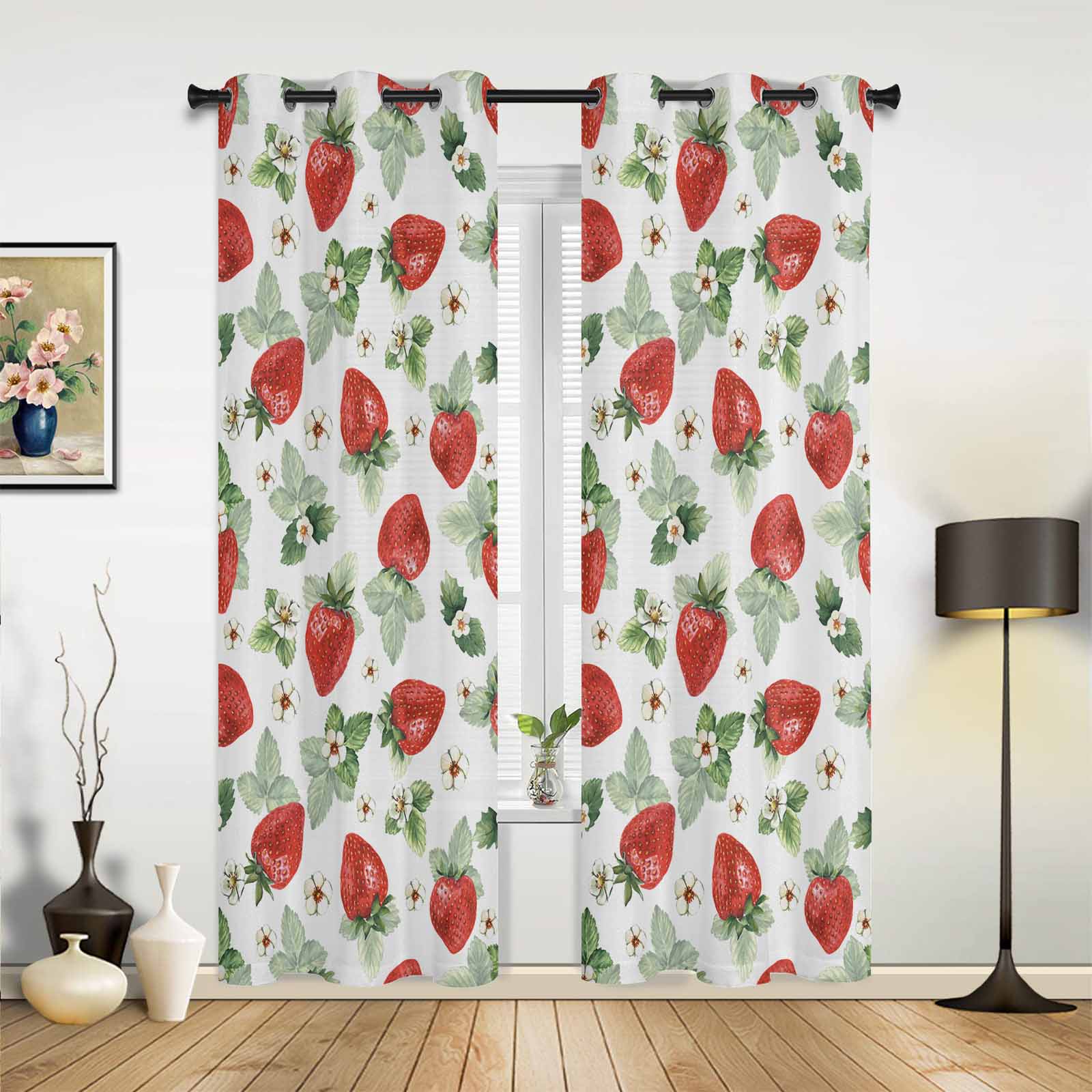 Tropical Watercolor Plant Flower Window Curtains Scenic Curtains for Living Room Decorative Items Living Room 135W x 160H(cm)x2