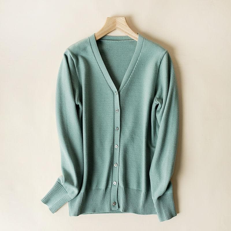 Women Cardigans Autumn Winter Single Breasted V-neck Knitted Sweater Fashion Short Knitwear Solid Jumpers S light green