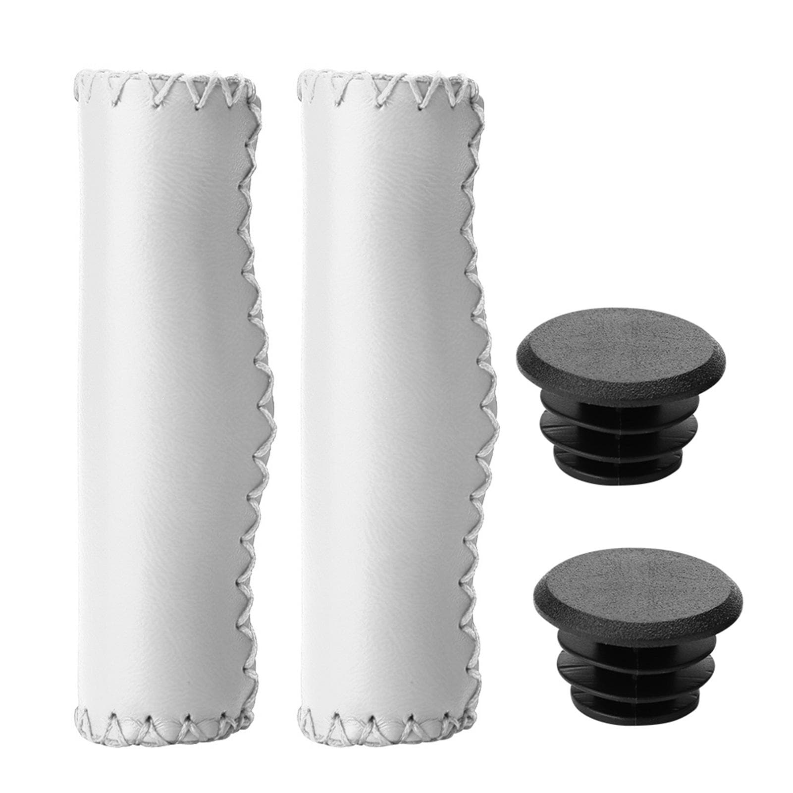 1 Pair Hand stitched PU Bike Bicycle Handlebar Handle Bar Grips with Plug(White) white