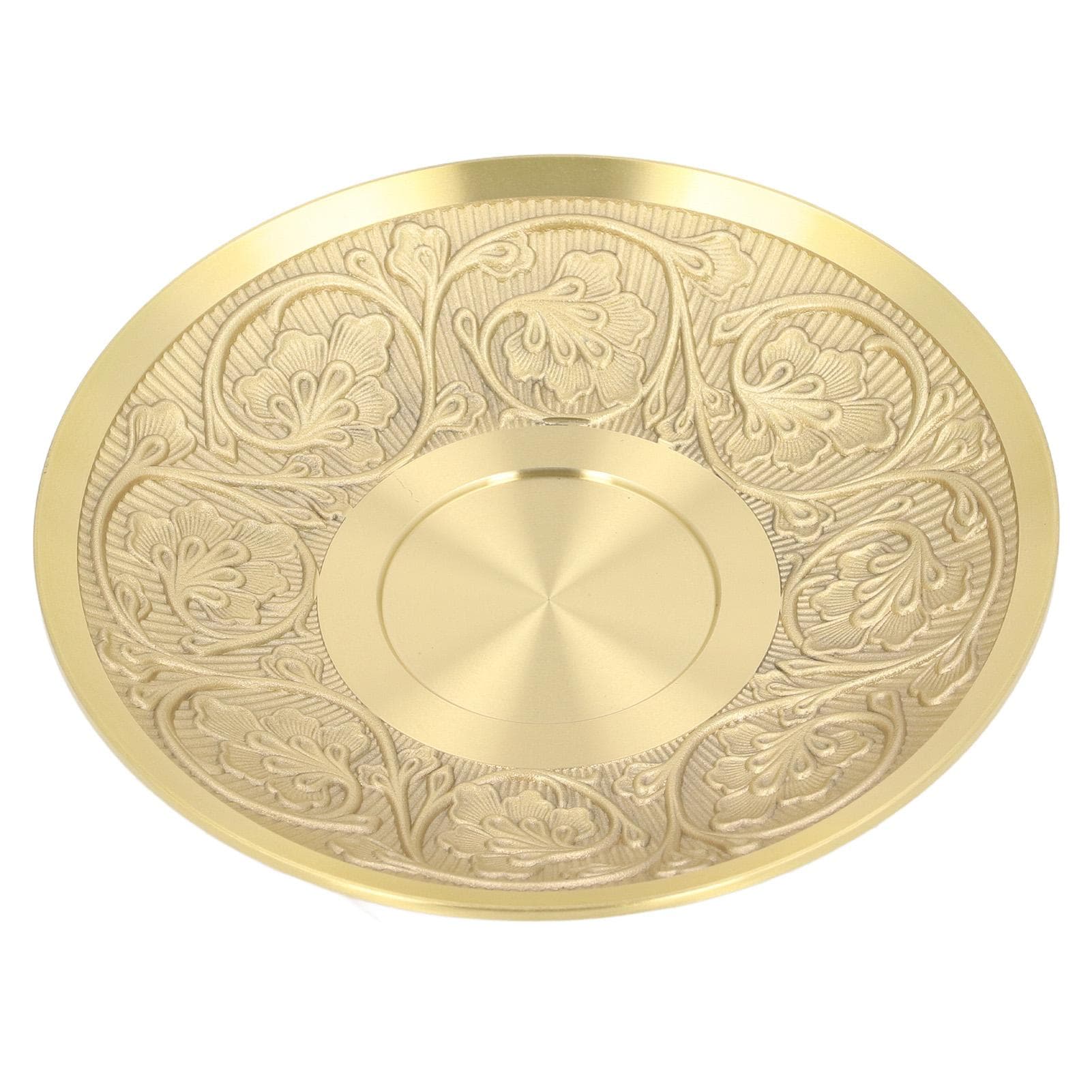 Metal Saucer Multipurpose Light Luxury Elegant Flower Carving Brass Saucer Plate for Home Decor