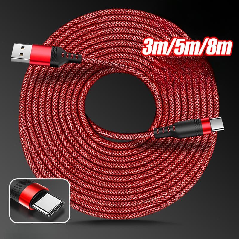 USB TYPE C Cable 5A Super Fast Charge Cable for Android 3m 5m 8m USB C Extension Cable for Samsung Oneplus Universal 1m red