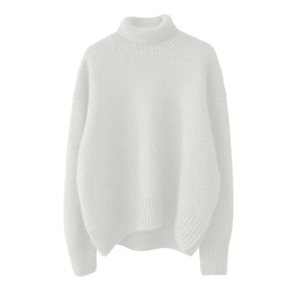 Women Sweater High Collar Long Sleeve Solid Color Knitting Tops Loose Fit Thickened Pullover Sweater Knitwear S white