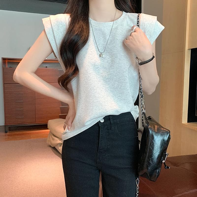 Small Flying Sleeve Vest for Women In Summer New Design Slim Fit and Slim Small Short Short Sleeve T-shirt Top XL grey