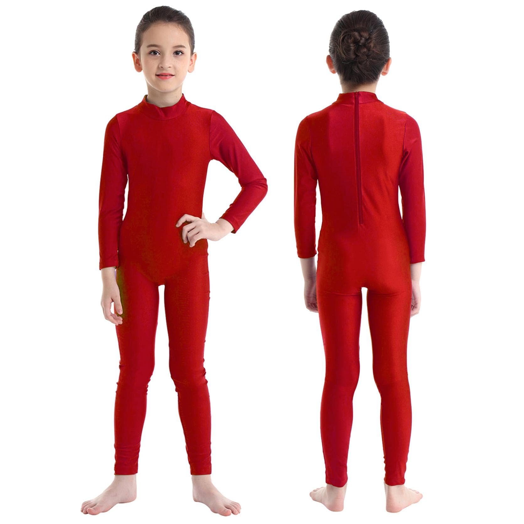 Children Girls Long Sleeve Dance Gymnastic Leotard Unitard Full Length Bodysuit Costume Dance Wear 7-8 Years red