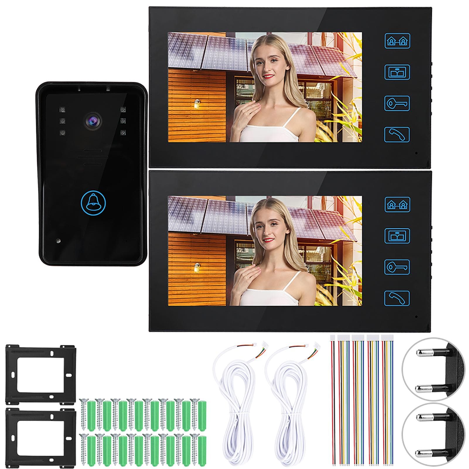 7in Video Intercom 2 Monitors Touch Doorphone Night Vision Access Doorbell System EU