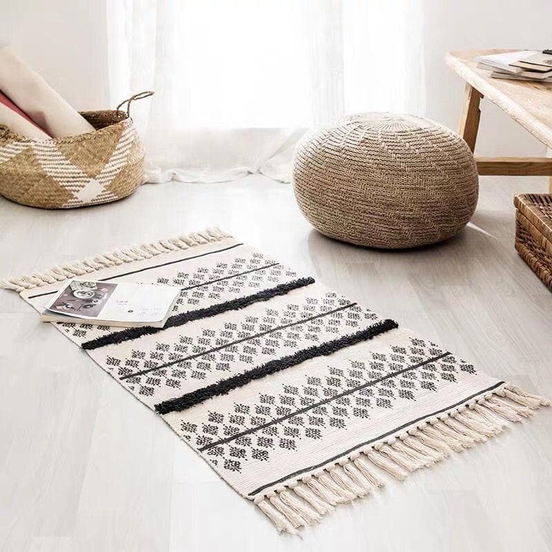 Nordic Tassel Knit Rug Ethnic Carpet Small Rug 60x90cm Bedroom Kitchen Rugs Living Room Washable Mat Boho Retro Home Decoration 60x90cm 23.6x35.4in