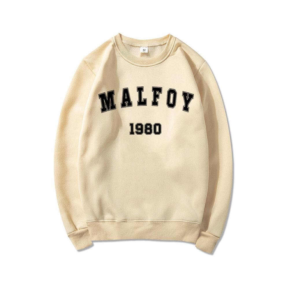 Malfoy 1980 Crewneck Sweatshirt Draco Malfoy Sweatshirt Graphic Hoodies Women Short Sleeve Sweatshirts Streetwear Pullover XL khaki