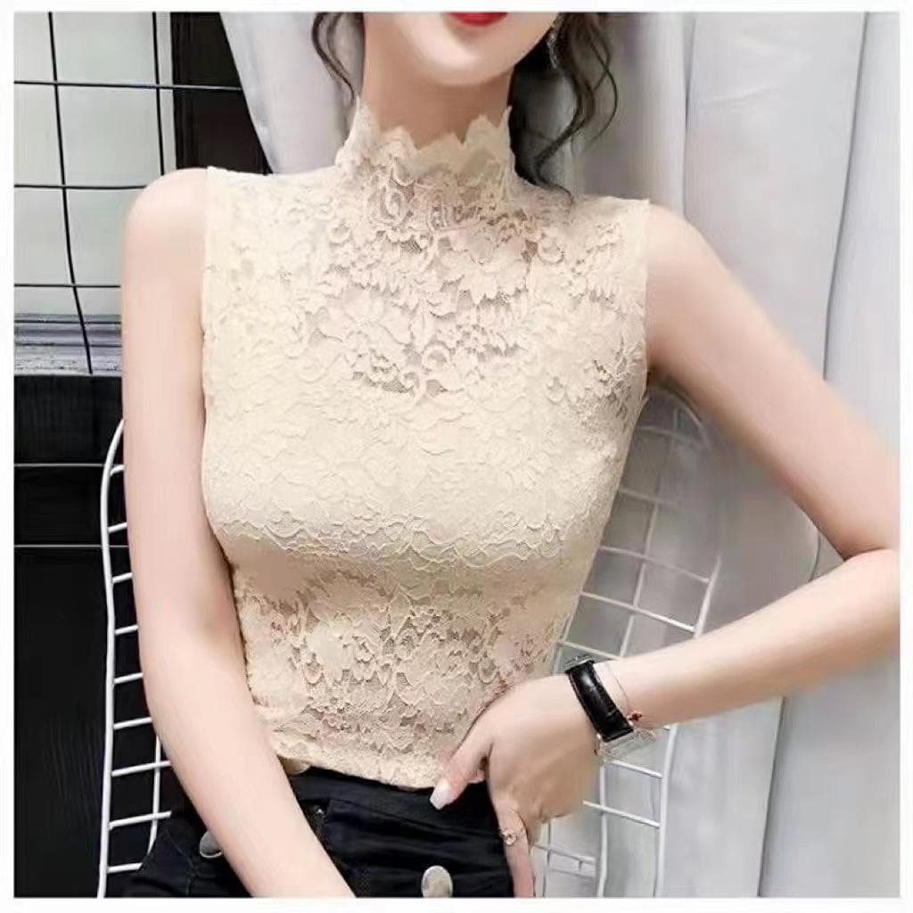Autumn/Winter Lace Mesh Turtleneck Slim-Fit Women's Long-Sleeved Top 5XL (145-155 jin)