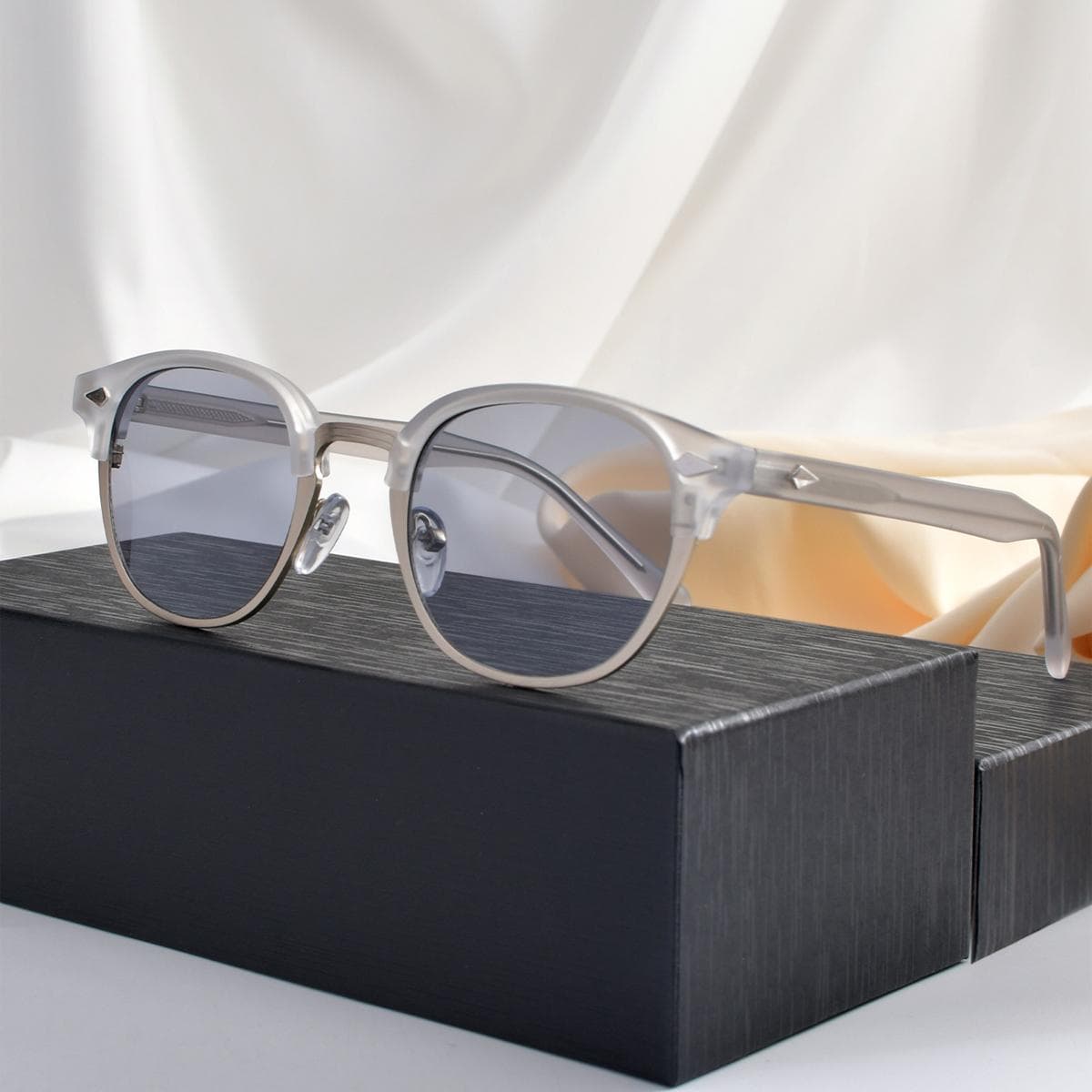 TR90 Classic Half Frame Sunglasses Men Women Retro Rivet Small Sun Glasses Black Anti Glare UV Protection Lightweight