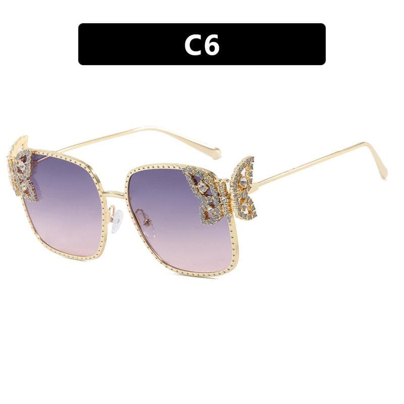 Square Butterfly Sunglasses Metal Frame Fashion Design Sturdy Decorative Glasses for Women Men