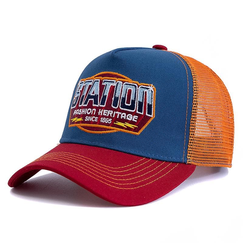 Unisex Rich Color Baseball Cap Classic STATION Letter Pattern Mesh Cap Men And Women Breathable Summer Trucker Hat 56cm-60cm