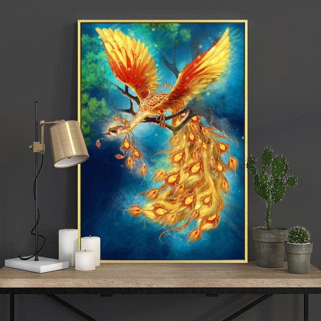 DIY Birds Phoenix Animal Painting Round Rhinestone Diamond Embroidery Handicraft Cross Stitch 20X30
