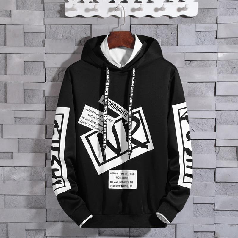 Hoodies men cotton long sleeve hooded Funny letter print streetwear Hip Hop Casual Sweatshirts plus size XXL black
