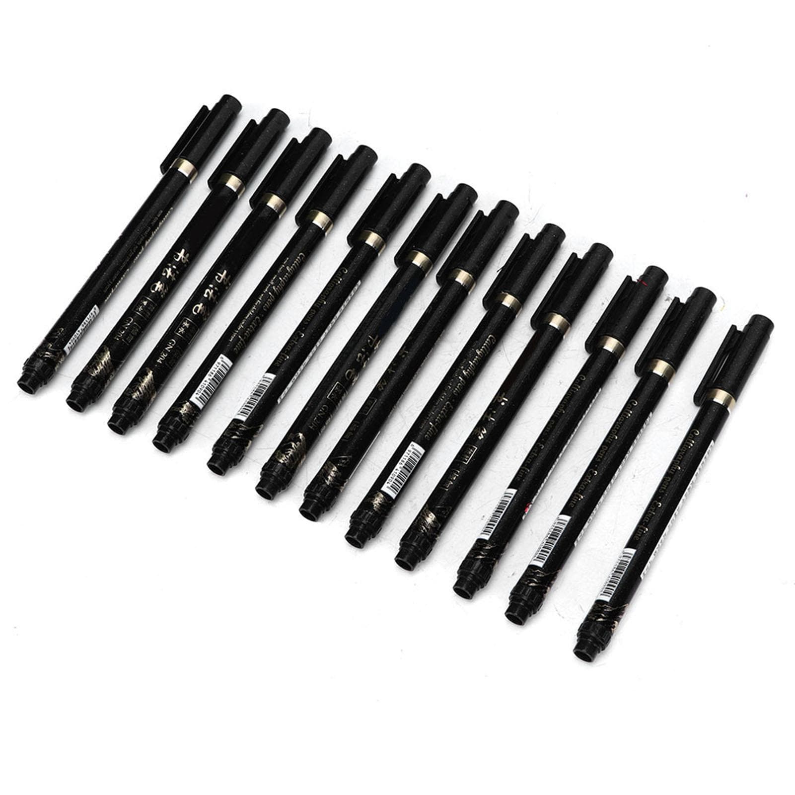 12pcs Refillable Calligraphy Practice Pen Soft Chinese Brush Stationery Supplies (Medium sized)