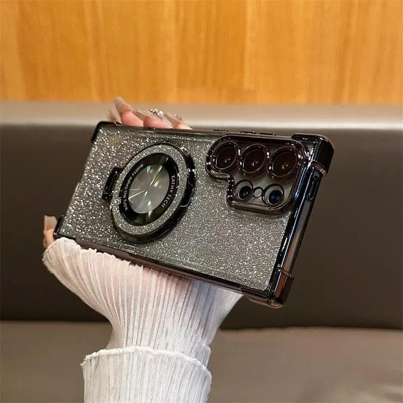 Luxury Magsafe Holde Glitter Case for Samsung Galaxy A24 A55 5G A53 A54 S25 24 Ultra S23 FE S22 Plus S21 S20 Shockproof Clear Cover Samsung S25 black