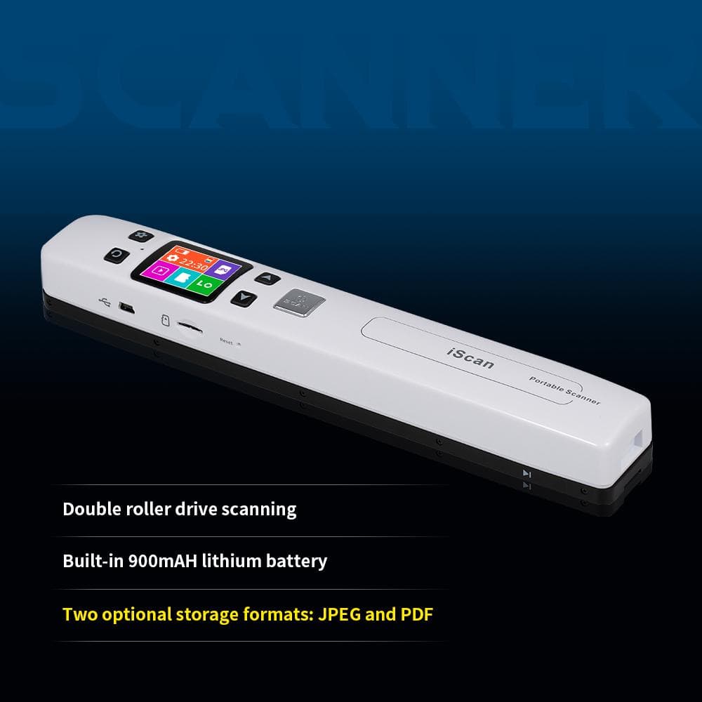 iScan 1050DPI Portable Scanner Support TF Card Max. 32GB Photo JPEG PDF Color Scanning Receipts white