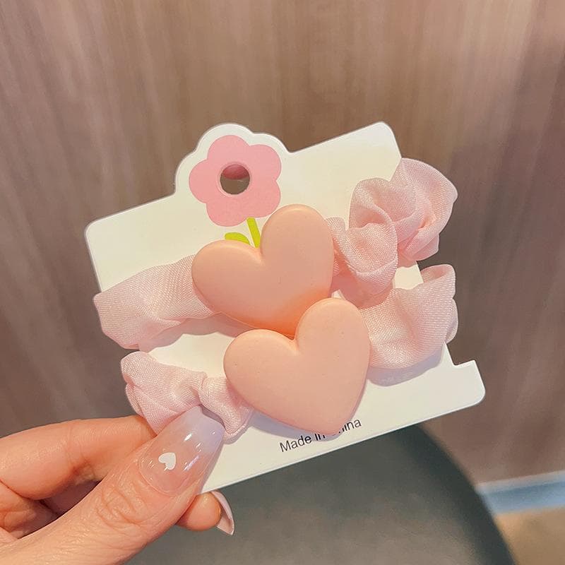 Solid Color Heart Elastic Scrunchie Hair Ties Rubber Bands Women Girls Children Hair Scrunchies Holder Hair Accessories pink
