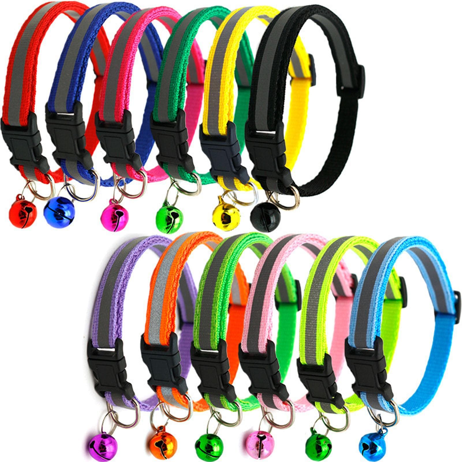 12pcs Reflective Cat Collar Comfortable Adjustable Kitten Collar with Bells for Small Pets Color