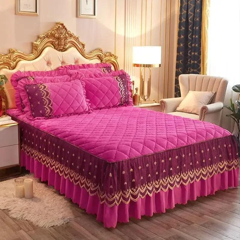 Luxury Winter Fast Warm Velvet Bed Skirt Ultra Soft Thick Flannel Quilted Bed Sheet Non Slip Bed Cover Bedspread King Size 1pc 120x200x45cm