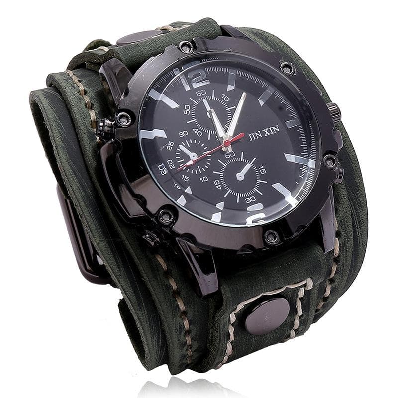 Punk Vintage Leather Watch Hand Stitched Leather Watch Steam Age Watch Men's Watch Hip Hop Watch green