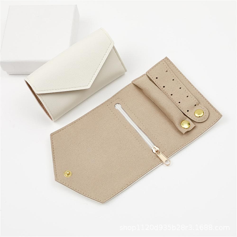 Portable Jewelry Organizer Bag for Women Travel Multi-functional Earrings Ring Necklace Storage Bag PU Creative Jewelry Roll white