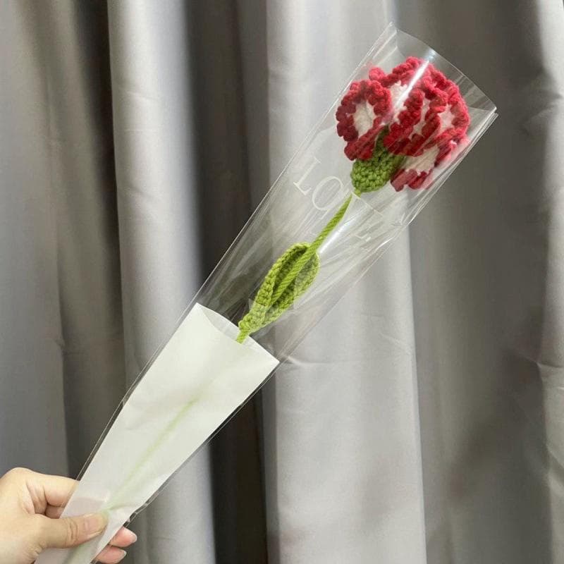 Knitting Flower Rose Carnation Fake Flowers Bouquet Wedding Decoration Hand-woven Home Table Decorate Crochet Fake Flower Gifts 43cm