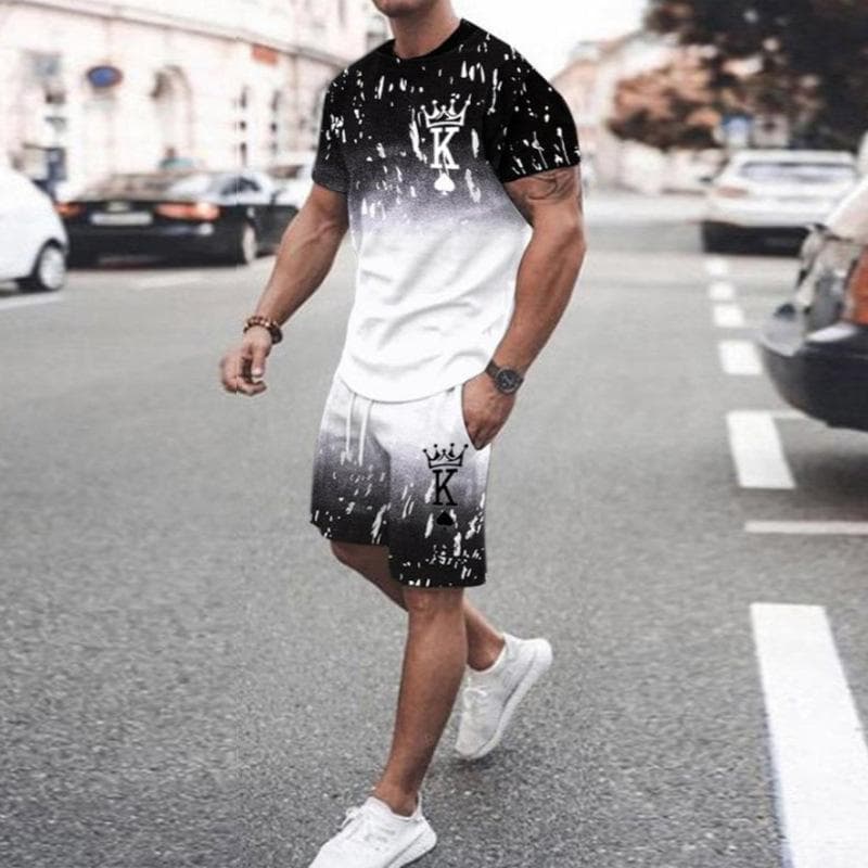 Gradient Stripe 3d Print Summer Men Set O-neck T shirts+Shorts 2 Piece 2023 New Short-sleeve Man Outfits Fashion Tracksuits Suit XXL