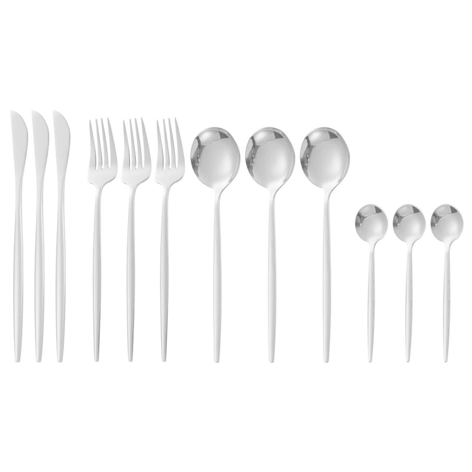 12Pcs Tableware Set Spoons Knives Forks Glossy 410 Stainless Steel Cutlery Set for Home Restaurant silver