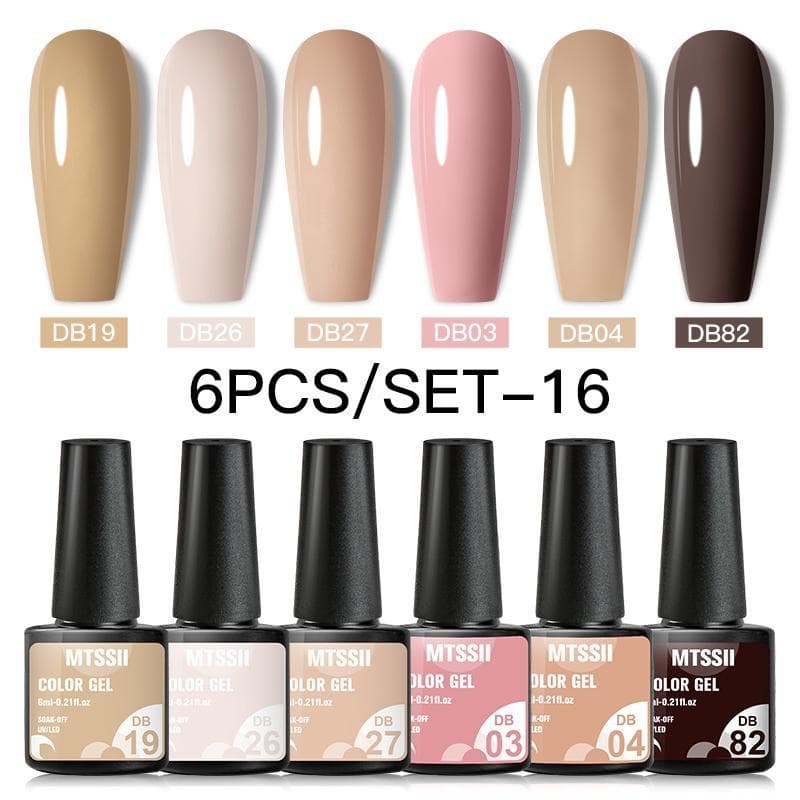 MTSSII 6PCS/SET Gel Nail Polish Set Christmas Glitter Color Set Soak Off Uv Nail Art Varnish 6PCS/SET-16
