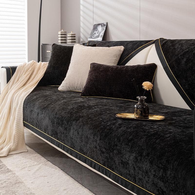 Luxury Sofa Cover Non-slip Couch Slipcover Four Season Universal Sofa Covers for Living Room Black Pet Dog Kids Mat Protector 110x110cm 1pcs