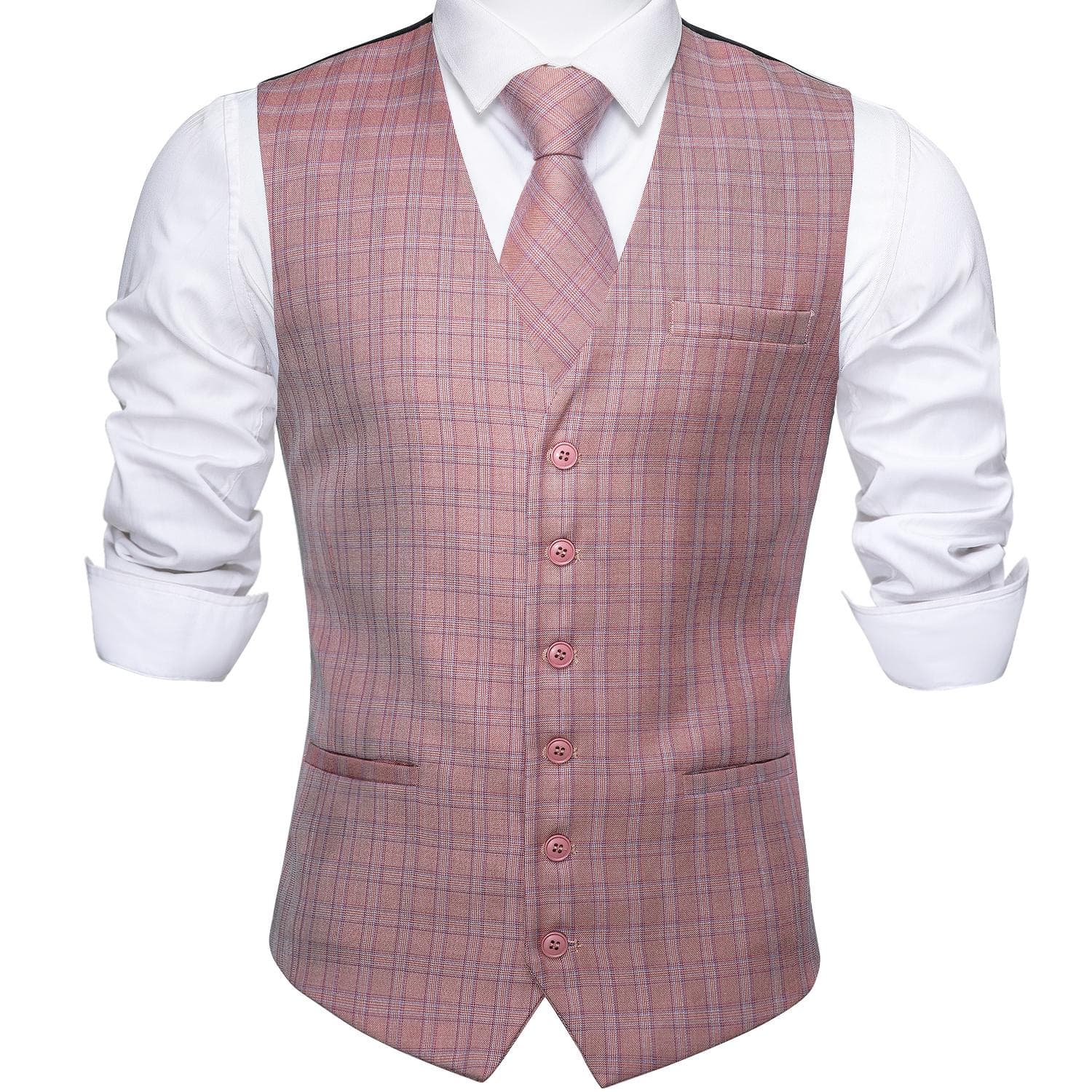 Barry.Wang Mens Waistcoat Vest Tie Hankerchief Cufflinks Dark Red Paisley Collar Copper Buckle Jacquard Woven Silk Wedding Dating Party Set M