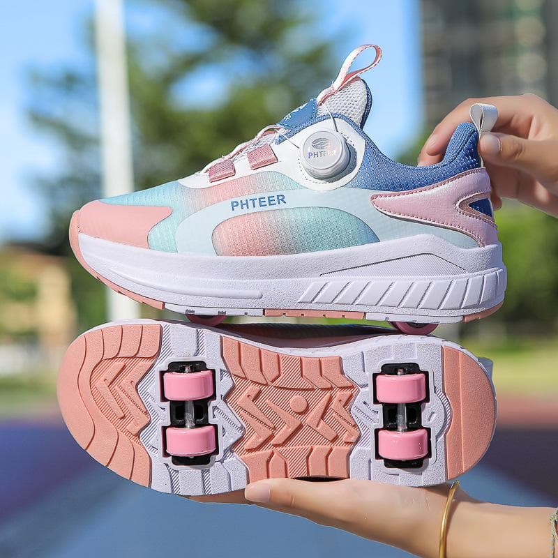 Pulley Runaway Shoes Men and Women Children Adult Roller Skates Wheel Shoes Double Row Wheels Teen Four-wheel Deformation Skates 40