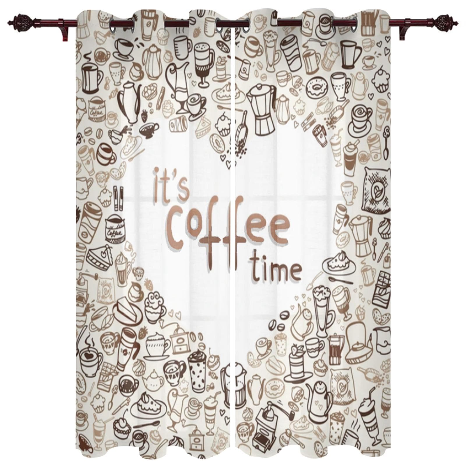 Coffee Retro Wood Grain Lattice Window Curtains Home Decor Living Room Curtains Bedroom Curtains Kitchen Door Drapes 135W x 60H(cm)
