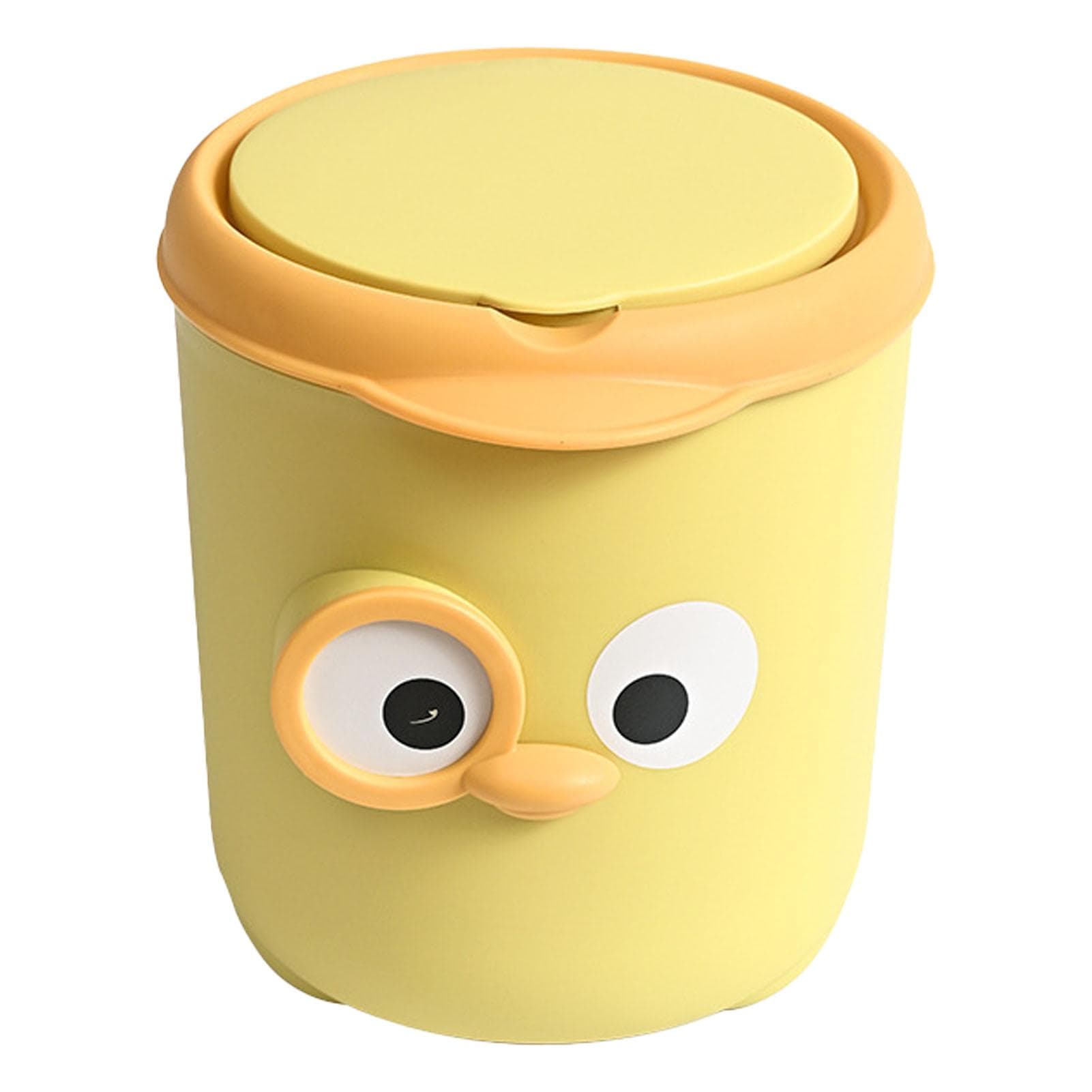 Mini Trash Can with Lid Cute Cartoon Design Plastic Countertop Garbage Can with Lid for Table yellow