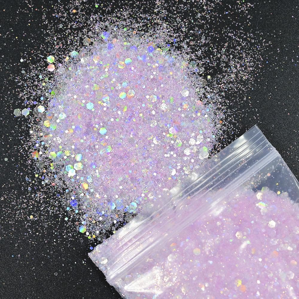 50g/bag Sparkly Iridescent Sequins Nail Glitter Holographic White Hexagon Nail Art Flakes Powder Ice Series Nail Art Decoration