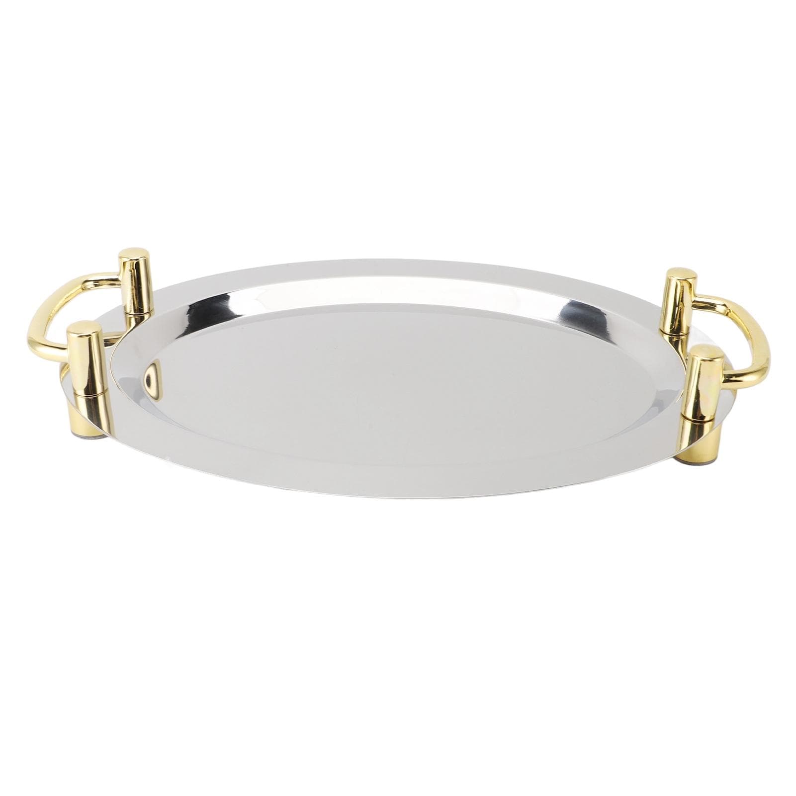 Stainless Steel Platter with Handle Multifunction Portable Metal Serving Tray Dinner Plate for Rectangle Shape with Gold Handle, 39cm
