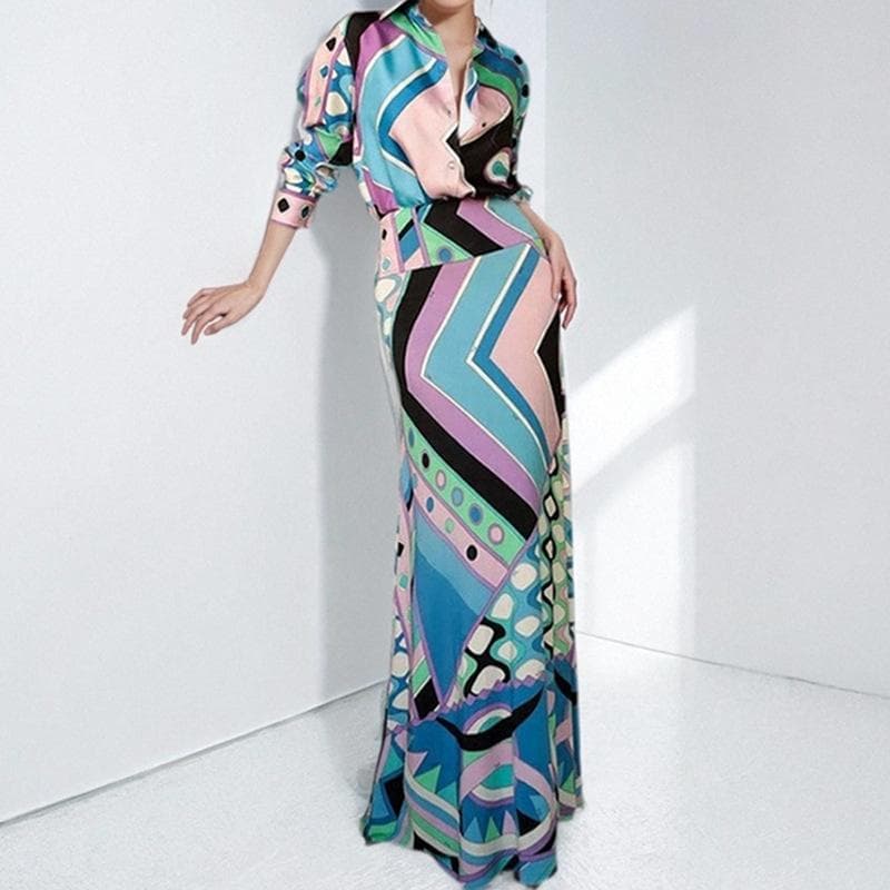 Women's Summer New Long-sleeved Sexy Off-shoulder Printed Waist-hugging Dress 3XL