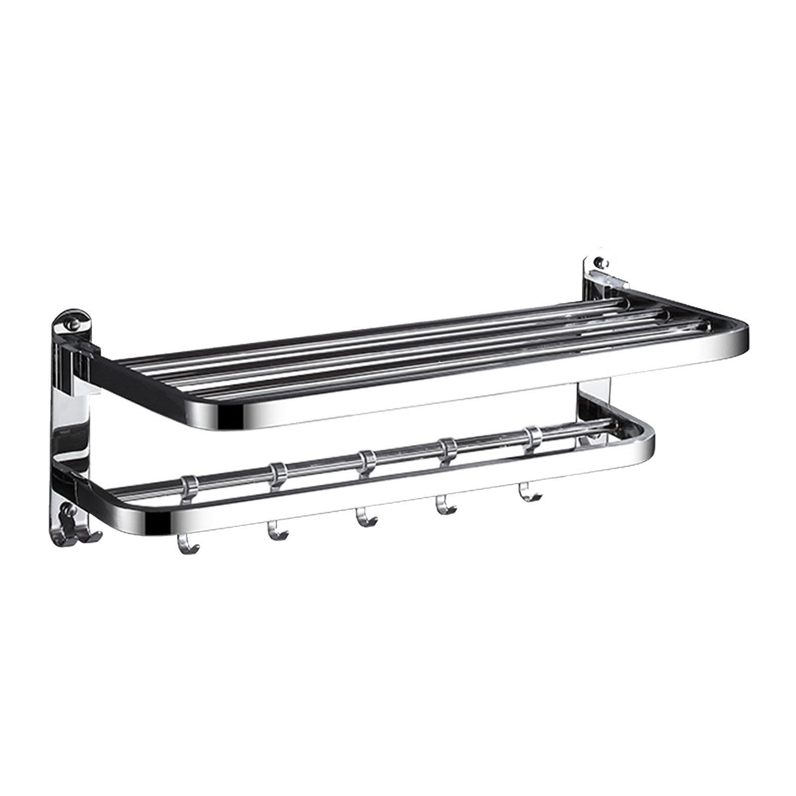 Double Towel Rack Foldable Adhesive 304 Stainless Steel Wall Towel Shelf with Hooks for Bathroom