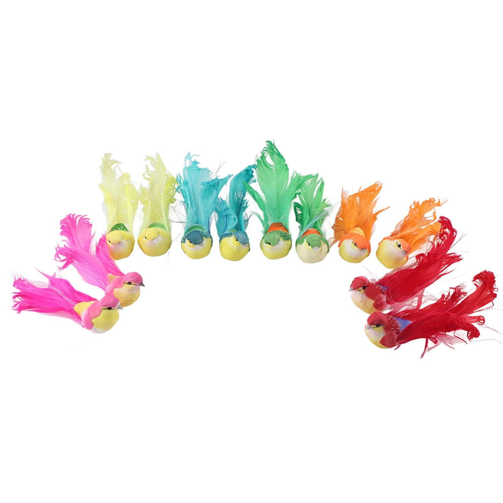 12Pcs Artificial Bird Decor Simulation Bird with Clip Decoration Ornament for Home Garden
