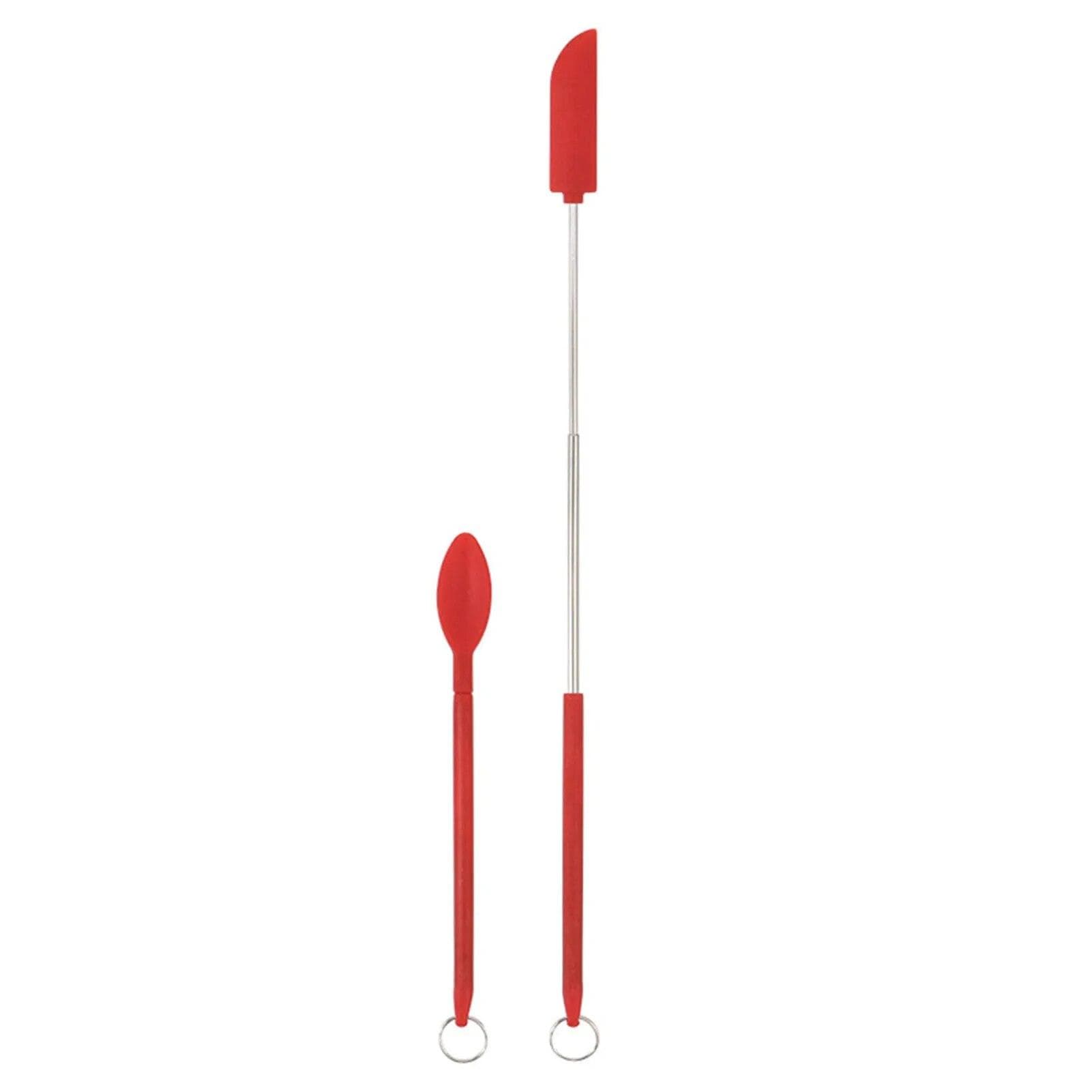 Mini Retractable Silicone Scraper Jam Deep Bottle Scraper Spoon Spatula Set Kitchen Jars Butter Cream Telescoping Spatula Brush red